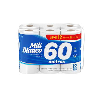 Papel Higiênico Mili Bianco 12X60m